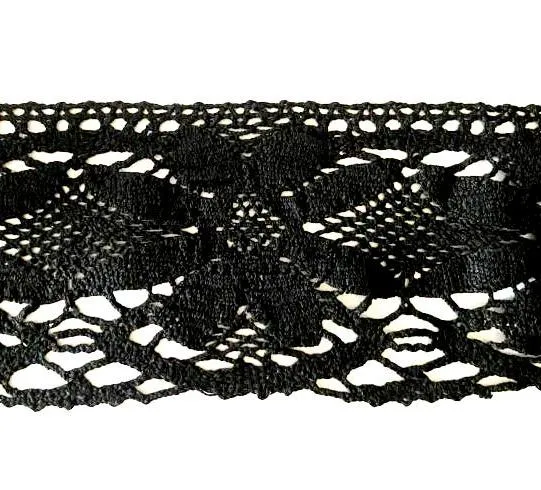 Кружево хлопковое цв. черный, шир. 10 см, рул.9,1 м