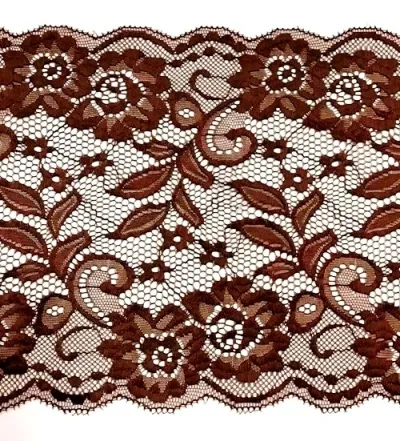 Кружево-стрейч эластичное ш.18 см, цв. коричневый, 15ярд
