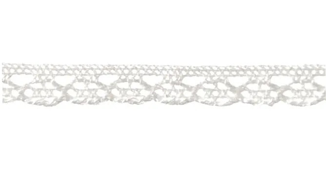 Кружево хлопковое цв. белый, шир. 1,3 см, рул.13,65 м