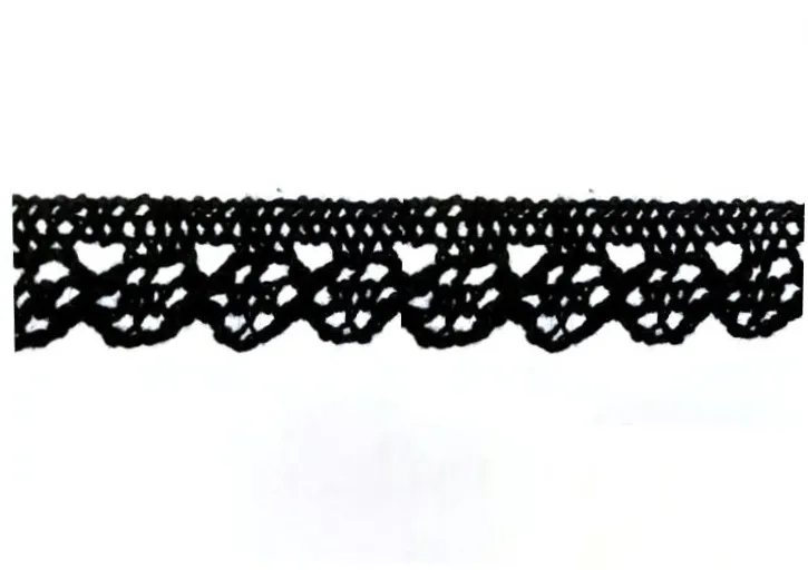 Кружево хлопковое цв. черный, шир. 1,3 см, рул.13,65 м