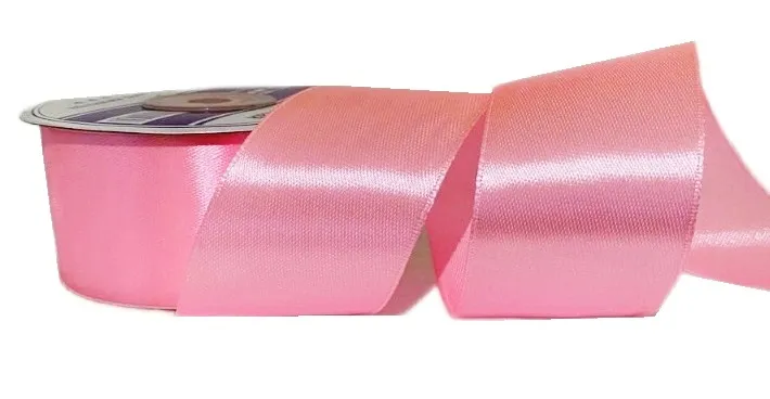 Лента атласная однотонная, цв. розовый KD039, ш.40 мм, 27 м