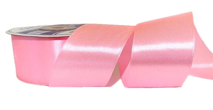 Лента атласная однотонная, цв. розовый KD038, ш.40 мм, 27 м