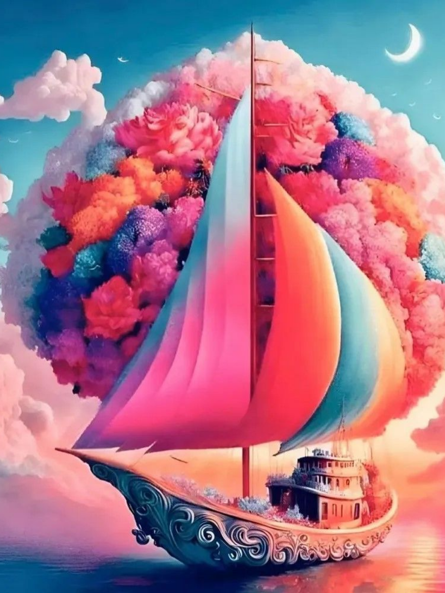 Алмазная живопись на подрамнике ( 20 х 30см ) «Корабль с алыми парусами в заливе» ak 2030072