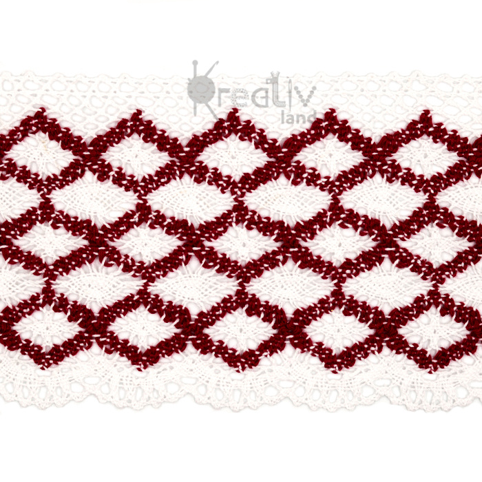 Кружево вязаное "на коклюшках" ш.110мм/ цв.бордо/ 13,65м/ фас.1уп.