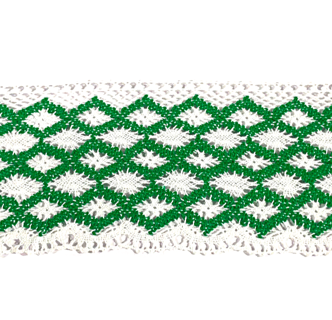 Кружево вязаное "на коклюшках" ш.110мм/ цв.зелений/ 13,65м/ фас.1уп.