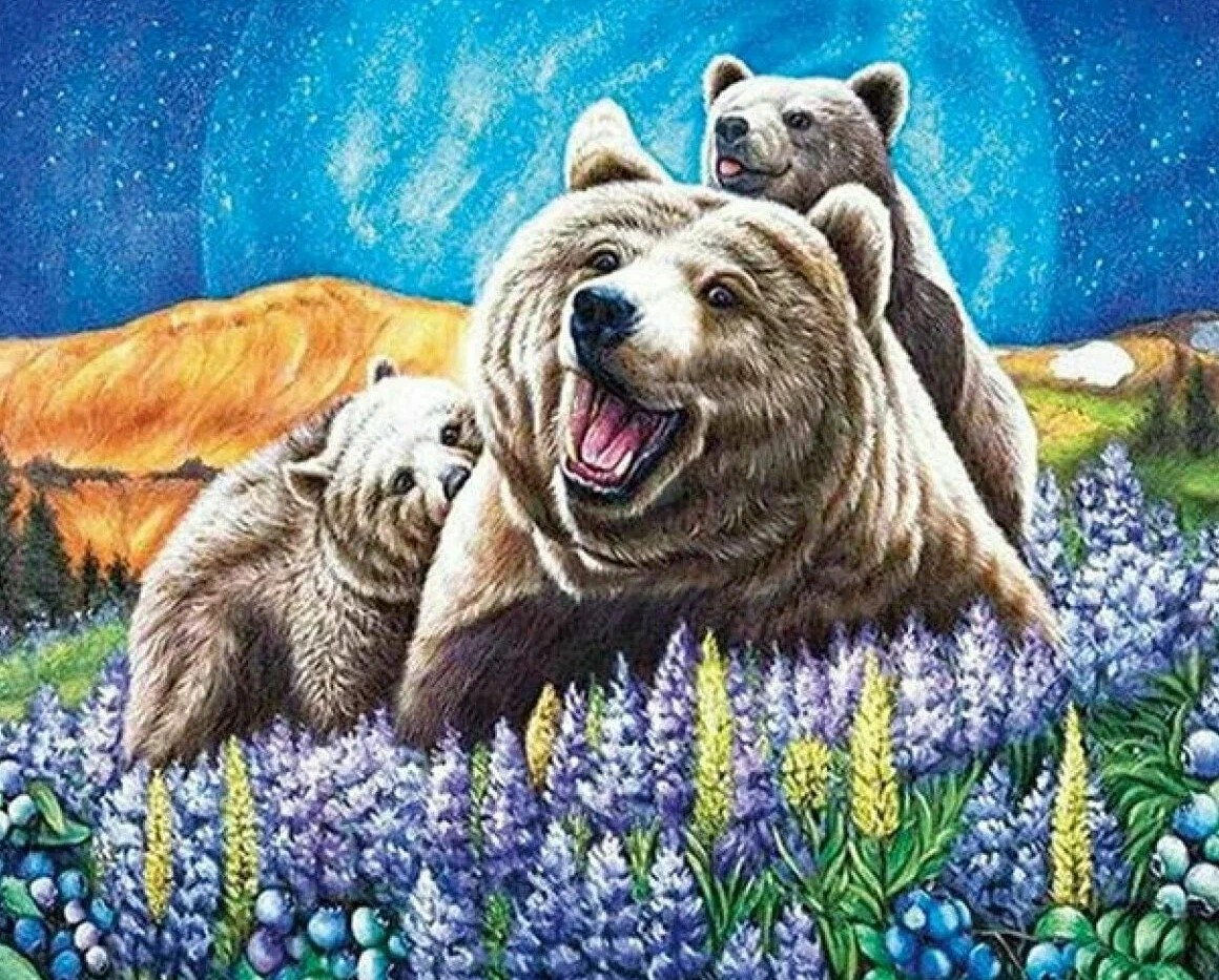 Алмазная мозаика/ подрамник/ полная выкладка/ круглые стразы/ 30х30см/ арт.GLC51462 МЕДВЕДИ