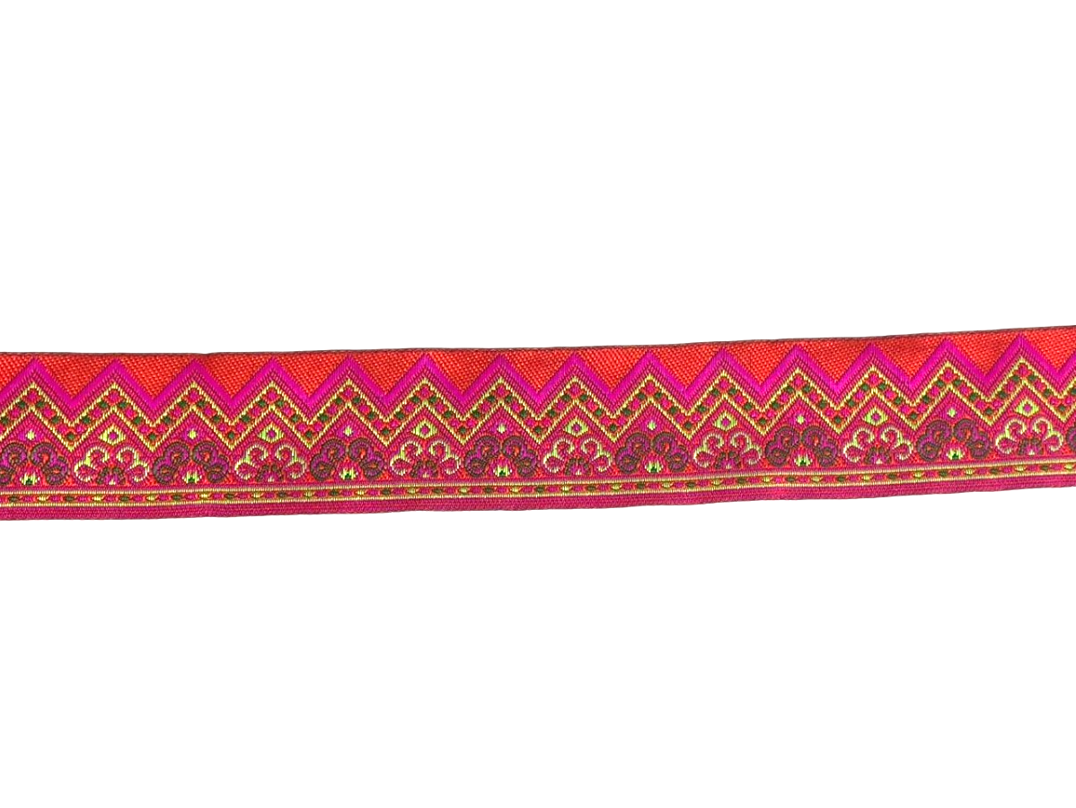 Тесьма жаккардовая ЗИГ-ЗАГ/ цв.красный/ шир.50мм, 7м/ арт.MZHB-5006/ фас.1рул.